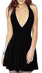 Sexy A-line V-neck Backless Velvet Tank  Dress