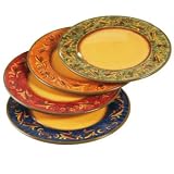 Leaf Round Dinner Plate 4 Assorted Ceramic Reatme Nt Grn Blu Re 10-1/2 X 10-1/2 X 1 Set Of 4