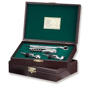 Four Piece Wood Box Wine Set