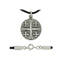 Cast Pewter Jerusalem Cross Pendant with Bright Cut Accetns on 20" Black Cord with Clasp