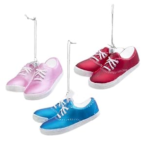 #!Cheap Club Pack of 12 Noble Gems Lowcut Pink, Blue & Red Sneakers Christmas Ornaments