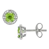 10k White Gold 1 Carat Peridot and Diamond Earrings