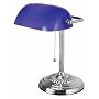 Normande Lighting 60W Incandescent Bankers Lamp.13.5" High  with a Chrome Finish and Blue Glass Shade