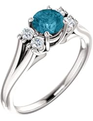 18K White Gold 5.00mm Round Cut London Blue Topaz and Diamond Ring -- LIFETIME WARRANTY