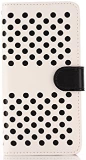 Iphone 6 plus Polka Dot case Coolpin (TM) Magnetic clip card slot design biuld-in stent leather case cover for iphone 6 plus 5.5 inches (white and black)