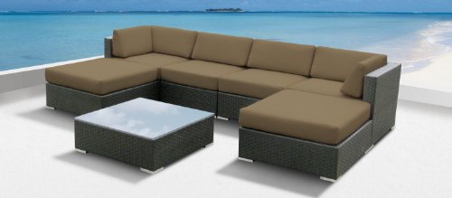 Luxxella Outdoor Patio Wicker MALLINA Sofa Sectional Furniture 7pc All Weather Couch Set TAUPE On Sale