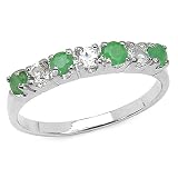 0.50 Carat Genuine Emerald & White Topaz Silver Ring