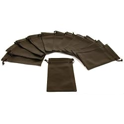 12 Black Faux Leather Drawstring Pouches Jewelers Bags