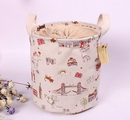 Cat Cartoon Storage Round Laundry Hamper Bucket Cotton Linen