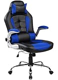 Merax High-back Ergonomic Pu Leather Office Chair Racing Style Swivel Chair Computer Desk Lumbar Support Chair Napping Chair (Blue and Black)