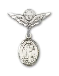 Sterling Silver Baby Badge with St. Elmo Charm and Angel with Wings Badge Pin