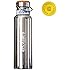 Stainless Steel Insulated Water Bottle, Double Walled Vacuum Flask, Bpa Free with Wide Mouth Spout, Bamboo Lid, Leak Proof and Sweat Proof, Metal Mirror Finish, Best Travel Thermos, 20oz, Includes a Free Bonus Band, By Geysa