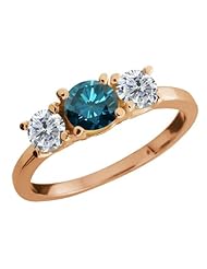 1.05 Ct Round Blue Diamond G/H Diamond 925 Rose Gold Plated Silver Ring