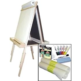 "Beka Adjustable Double-Sided Easel and Supplies Combo #3, Magnetic and Chalkboard Surfaces, Top Paper Holder, Wood Trays"