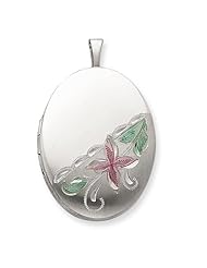 Genuine .925 Sterling Silver 20mm Enameled Fower Oval Locket. 100% Satisfaction Guaranteed.