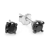 10k White Gold Ladies Round Black Diamond Stud Earrings 2.5 mm wide 1/10 CT (0.10 cttw, Black color, Shiny quality)
