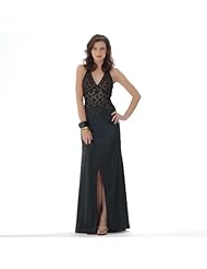 Charmeuse/Polyester Mesh Slit Beaded Halter Evening Dress/Prom Dress 
