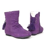 Kids Lace Up Back Tassel Ankle Flat Boots Purple Sz 9-4