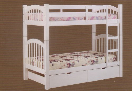 Classic White Finish Twin Size Bunk Bed/ 2 Pc Drawers