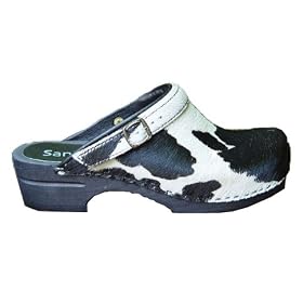 Safari Open Back Wood Clogs in Black Cow fur