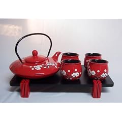 Asiatisches Teeset 100 Teeservice aus Keramik, Teekanne mit Tassen, rot