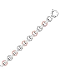 Sterling Silver Round Link Two-Tone Bracelet with Rhodium Plating