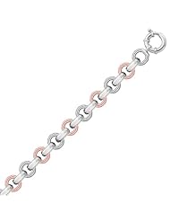 Sterling Silver Round Link Two-Tone Bracelet with Rhodium Plating