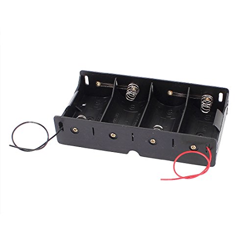 uxcell Black 4 x 1.5V C Battery Holder Storage Case Box w Wire Leads