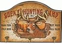 Buck's Hunting Camp Plaque with Artistic Design of a Deer with Antlers and 3 Prong Coat Hat Hooks or Keyholder 16"