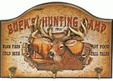 Buck's Hunting Camp Plaque With Artistic Design Of A Deer With Antlers And 3 Prong Coat Hat Hooks Or Keyholder 16