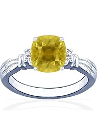 18K White Gold Cushion Cut Yellow Sapphire Three Stone Ring