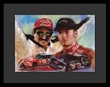 Dale Earnhardt Jr. & Sr. (Faces & Cars) Sports Framed & Matted Poster Print - 16 X 20