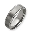 Tungsten Wedding Bands Ridged Edge 8mm Brushed and Polished Finish Comfort Fit (Size 7 to 13)