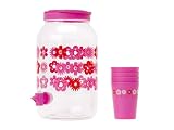 Present Time Jug with 4 cups Flower Splash plastic pink  from Present Time UK