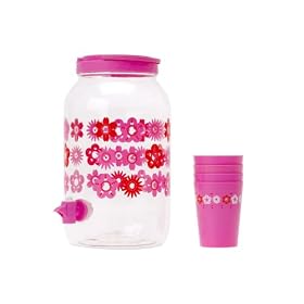 Present Time Jug with 4 cups Flower Splash plastic pink