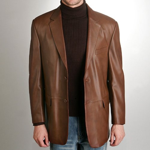 BGSD Men's Classic Two-Button Lambskin Leather Blazer - Regular, Tall, Big, Big & Tall