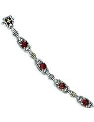 Sterling Silver with 14k Gold Cushion-cut 6.57 Garnet 7.25in Bracelet - Antique Boutique - Vintage Style - Jewelry