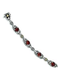 Sterling Silver with 14k Gold Cushion-cut 6.57 Garnet 7.25in Bracelet - Antique Boutique - Vintage Style - Jewelry