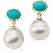14K Yellow Gold Paspaley South Sea Cultured Pearl and Turquoise Earrings - 12.00mm