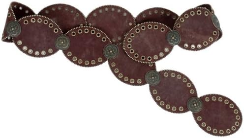 Concho and Grommets Suede Leather Oval Disc Belt with Tiny Metal Ball Chain Size: M/L - 46 END - TO - END Color: Brown