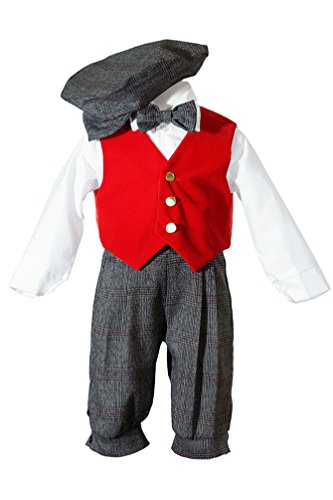 Toddlers Vintage Grey Weave Knickers Set with Holiday Red Velvet Vest