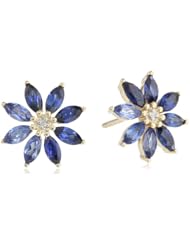 10k Yellow Gold Shades of Created Sapphire and Diamond-Accented Flower Earrings