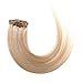 Emosa 7Pcs 70g 100% Real Full Head Remy Human Hair Clip In Extensions #18/613 Honey Blonde with Bleach Blonde Silky Soft