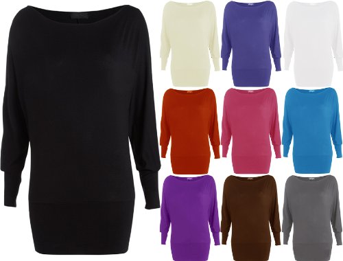 New Ladies Batwing Long Sleeved Top Womens Sizes 8-20