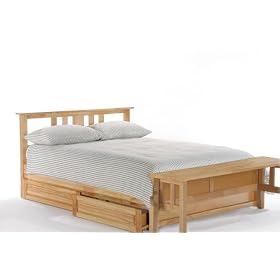 Thyme Eastern King Platform Bed w Natural Finish + 4-Drawer Set and Footboard Bench