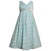 Bonnie Jean TWEEN GIRLS 7-16 AQUA-BLUE PLEATED V-NECKLINE FLORAL EMBROIDERED EYELET Special Occasion Wedding Flower Girl Party Dress