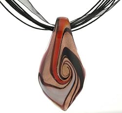 Multicolor Murano Pendant, 36mm x 65mm, with Black Silk Adjustable Cord/Ribbon Necklace