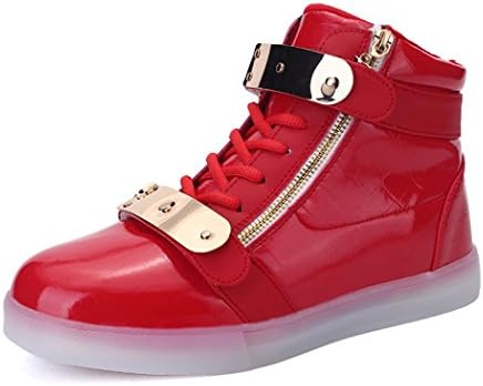 MINMAI Men&Women's High-top 7 Colors USB Charging LED Lighting Hip-hop Shoes red EU44
