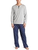 Joseph Abboud Men s Woven Pant With Henley Sleep Set, Gray Heather, Small