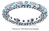 Women's Diamond Eternity Band Shared Prong Diamond and Aquamarine March Birthstone Round Cut - Includes Certificate of Authenticity / Appraisal - (1.00 Total Carat Weight | GH-I1 Diamond Quality | Platinum ) Finger Size -